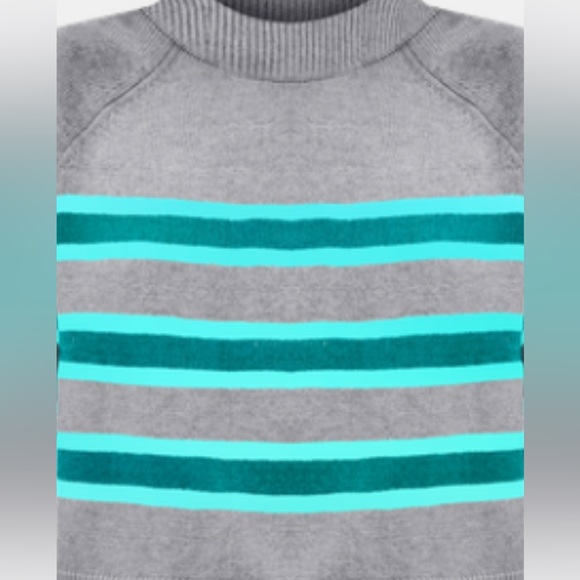 Loft Striped Ribtrim Mock Neck Sweater In Grey Melange Size Medium MSRP $70 - Picture 3 of 8